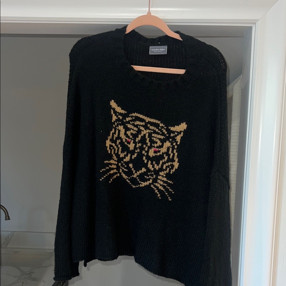 Wooden Ships Black Sweater with Gold Tiger Motif